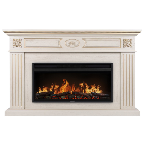 Каминокомплект: Очаг Electrolux EFP/P-4220LS, портал Siena 42/40/36, сл. кость с зол. патиной