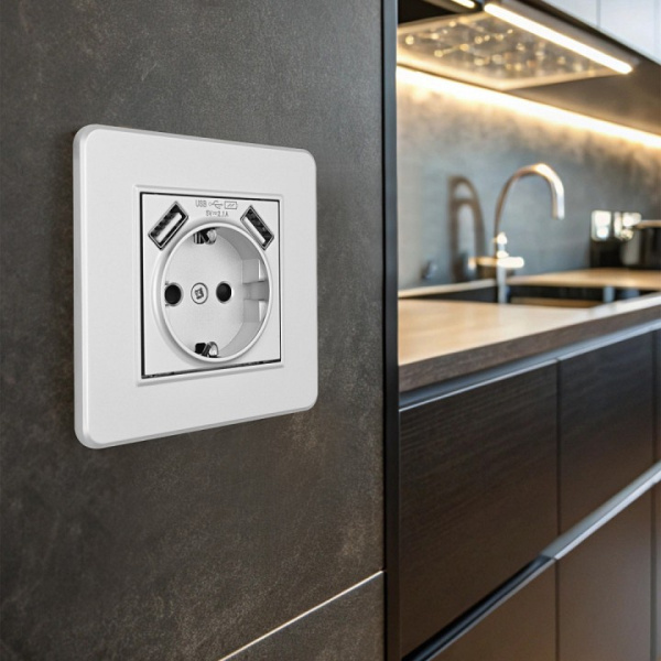 Розетка с заземлением и со шторкой и 2хUSB Arte Milano SET16-1 SET16-1-47-1 silver