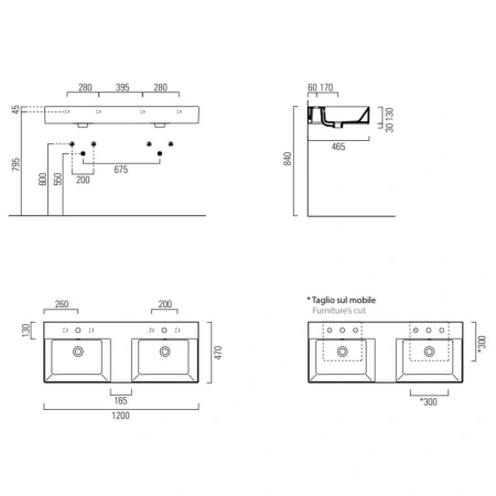 Раковина 120x47 см GSI Kube X 9425111