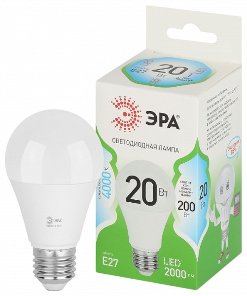 Лампа светодиодная Эра Green Line E27 20Вт 4000K LED A60-20W-840-E27 GL