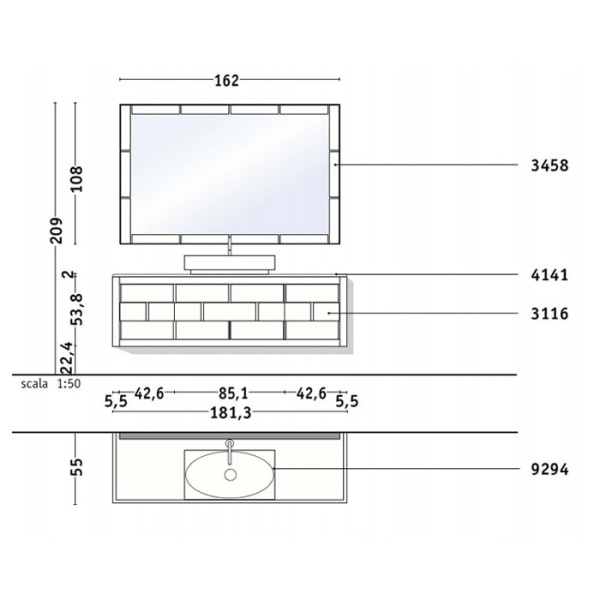 Раковина Milldue Parigi 70 9294.80