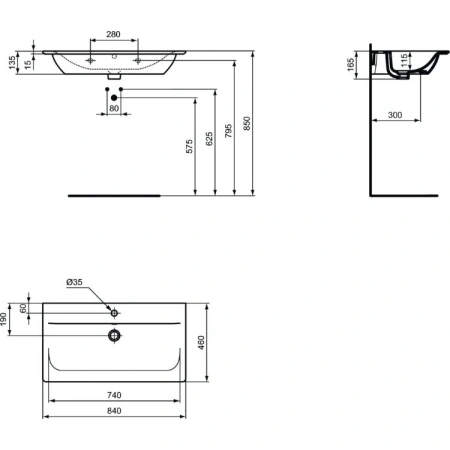 Раковина 84x46 см Ideal Standard Connect Air E0279V3