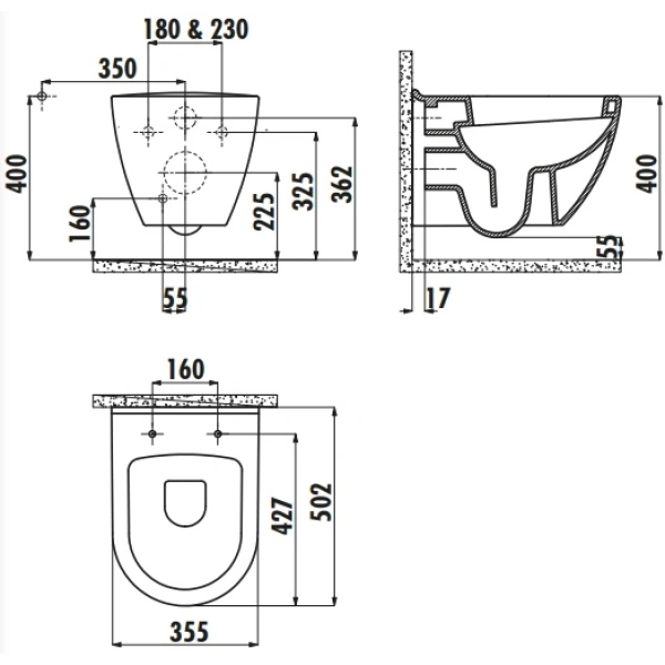 Унитаз подвесной Creavit Terra TP325-11CB00E-CA00 белый/золото