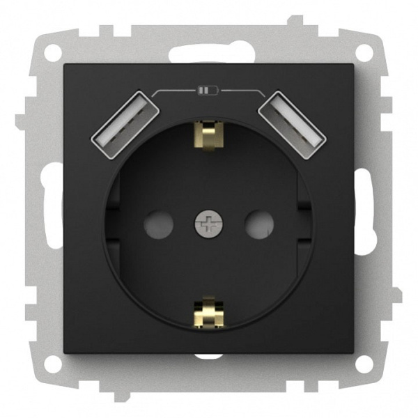 Розетка с заземлением и со шторкой и 2хUSB type A без рамки Elbi Eleсtriс Zena Vega 609-014800-317