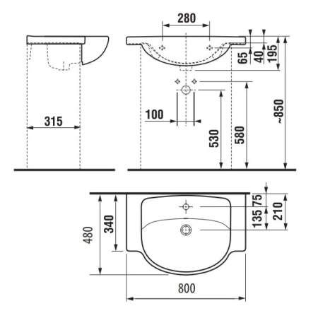 Раковина 80x48 Jika Lyra Plus 8133870001041