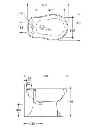 Биде напольное KERASAN Retro 1020 bi*1