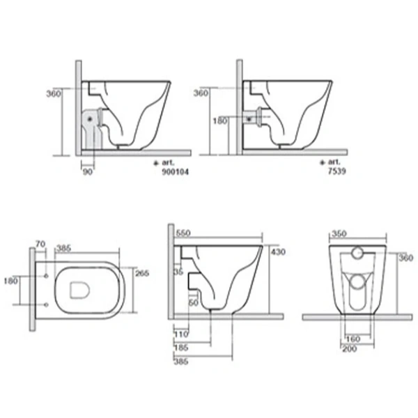 Приставной безободковый унитаз Kerasan Tribeca 511830