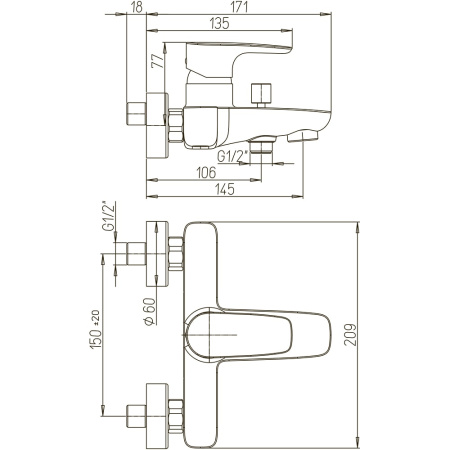 Смеситель для ванны Paini Paralle l47CR111LMKM