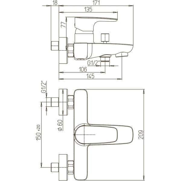 Смеситель для ванны Paini Paralle l47CR111LMKM