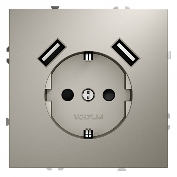 Розетка с заземлением и со шторкой и 2хUSB type A без рамки Voltum S70 VLS040403