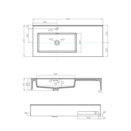 Раковина 100x45 см Акватон Квадро Про 1A733331QA01L