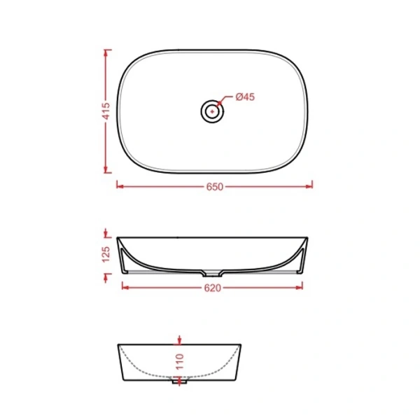 Раковина 65x41,5 см Artceram Ghost GHL002 03 00 nero lucido*0