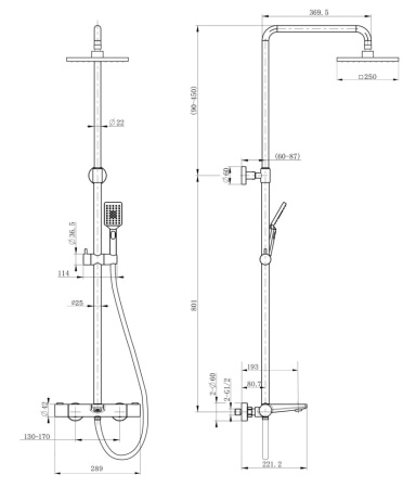 Душевая стойка Paini Nove 09CR687THQ250F3Q80 с термоcтатом