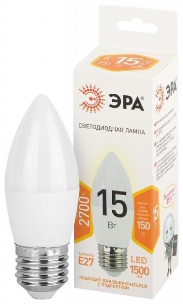 Лампа светодиодная Эра Стандарт E27 15Вт 2700K LED B35-15W-827-E27