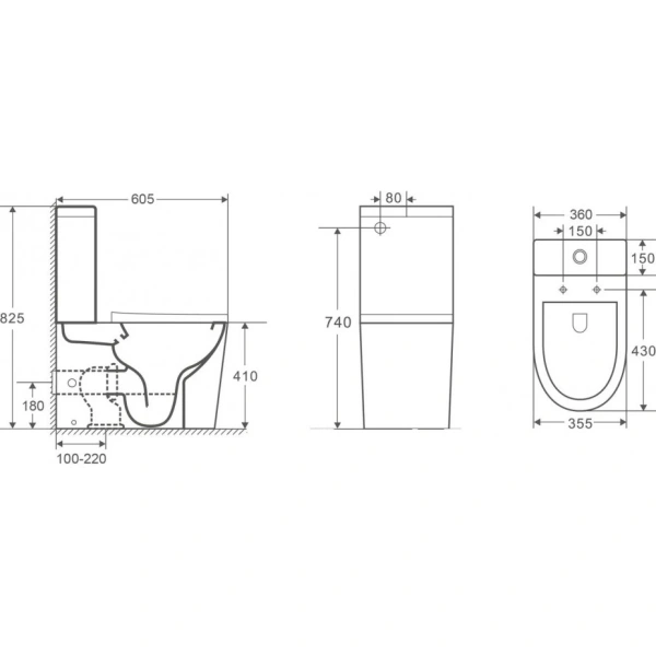Унитаз-компакт CeramaLux 2179-1MB безободковый, с сиденьем микролифт, черный матовый