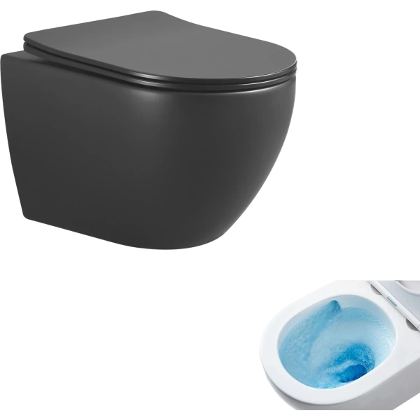 Унитаз подвесной GID Tr2122TF-Bm безободковый, торнадо, с сиденьем микролифт, черный матовый