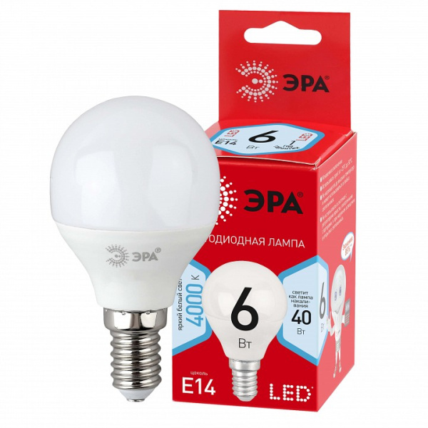 Лампа светодиодная Эра  E14 6Вт 4000K LED P45-6W-840-E14 R