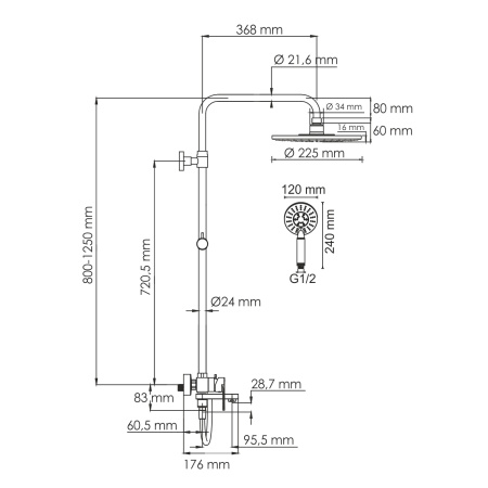 Душевая стойка WasserKRAFT A185.067.058.WM белый матовый