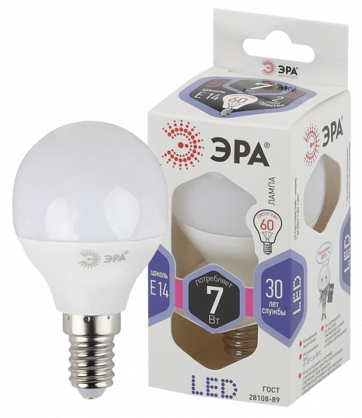 Лампа светодиодная Эра Стандарт E14 7Вт 6000K LED P45-7W-860-E14