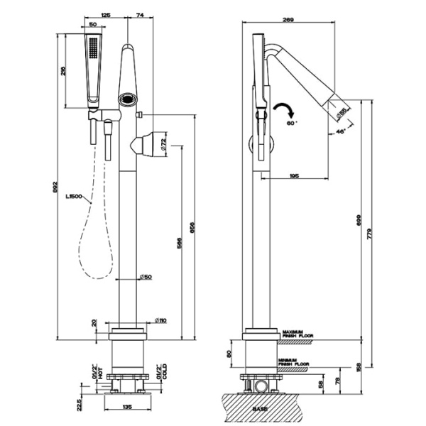 Смеситель для ванны Gessi Cono 45028#706 черный