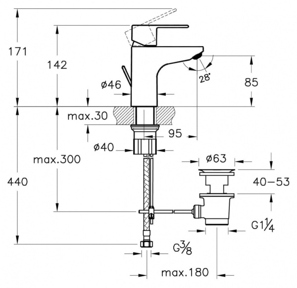 Смеситель для раковины Vitra Win S A42594EXP с донным клапаном