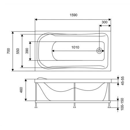 Акриловая ванна 159x70 см Eurolux Akra E1016070002