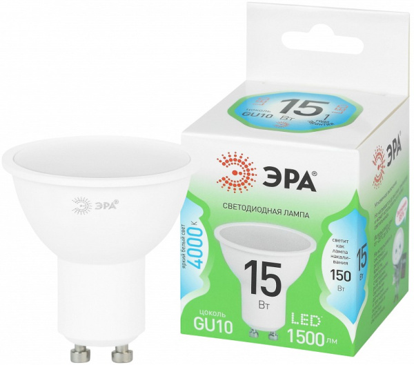 Лампа светодиодная Эра  GU10 15Вт 4000K LED MR16-15W-840-GU10 GL