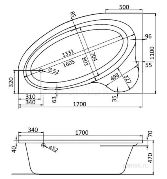 Акриловая ванна Santek Эдера 170х110 1.WH11.1.995 белый