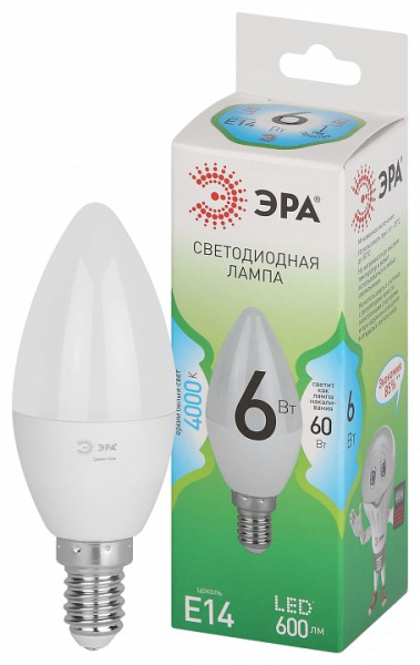 Лампа светодиодная Эра Green Line E14 6Вт 4000K LED B35-6W-840-E14 GL