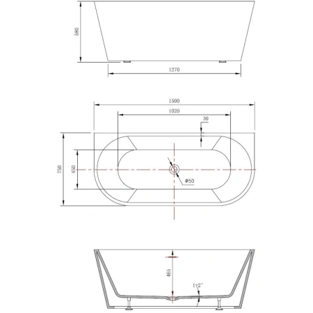 Акриловая ванна Vincea VBT-421-1500 150x75 см, белый