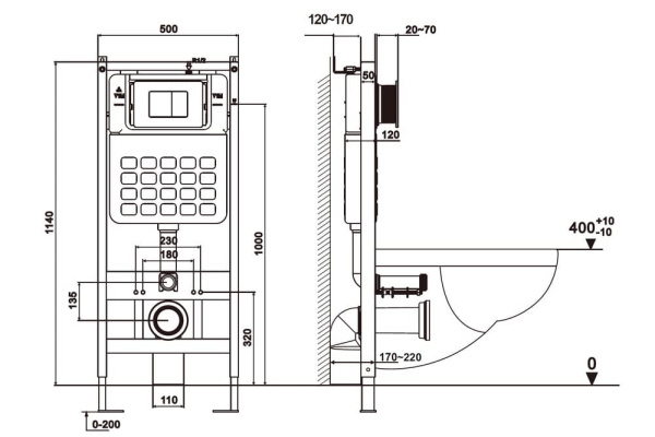 Комплект унитаза с инсталляцией Abber Bequem AC1100T-AC0105-AC0121RG с клавишей смыва золото розовое