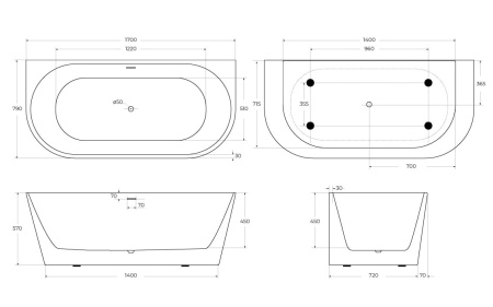 Акриловая ванна BelBagno 170x80 BB710-1700-800