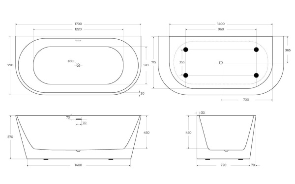 Акриловая ванна BelBagno 170x80 BB710-1700-800