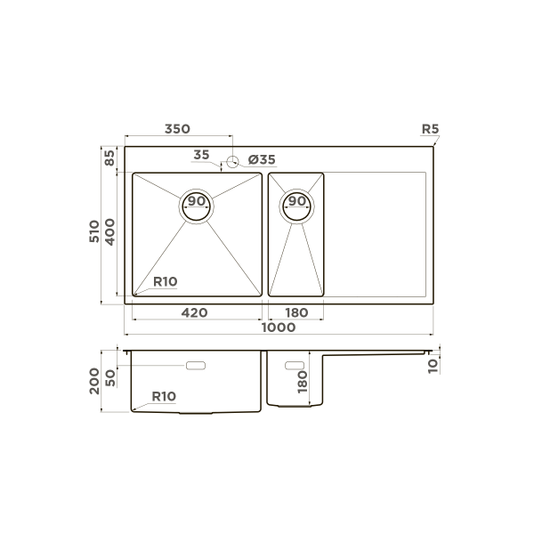 Кухонная мойка Omoikiri Akisame 100-2-LG-L нержавеющая сталь/светлое золото 4973089