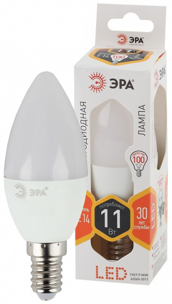 Лампа светодиодная Эра Стандарт E14 11Вт 2700K LED B35-11W-827-E14