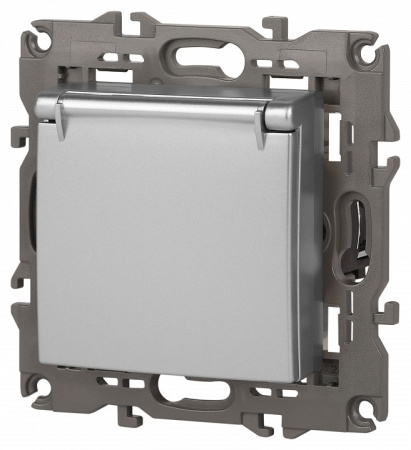 Розетка с заземлением и со шторкой, без рамки с крышкой Эра Эра Elegance 14-2103-03