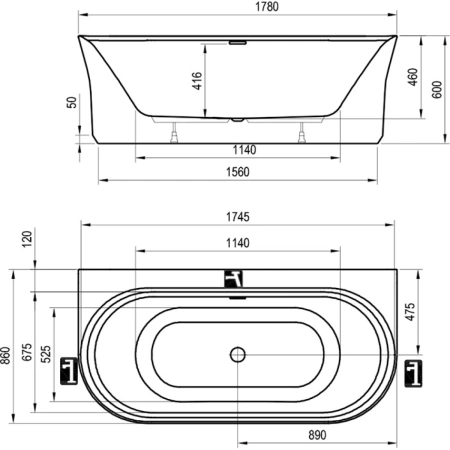 Акриловая ванна 178x86 см Ravak Ypsilon Wall XC00100028