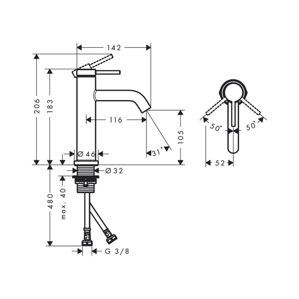 Смеситель для раковины hansgrohe Tecturis S 73311000