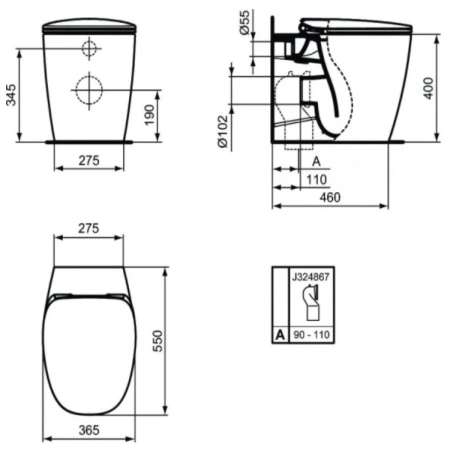 Приставной унитаз с сиденьем Ideal Standard Dea AquaBlade T349001