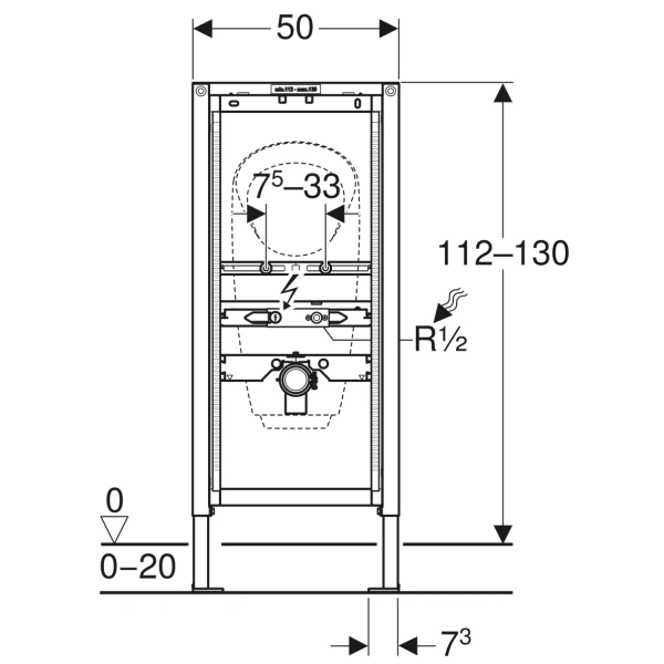 Монтажный элемент для писсуара с наружным смывным клапаном, универсальный, Н112-130 Geberit Duofix 111.686.00.1