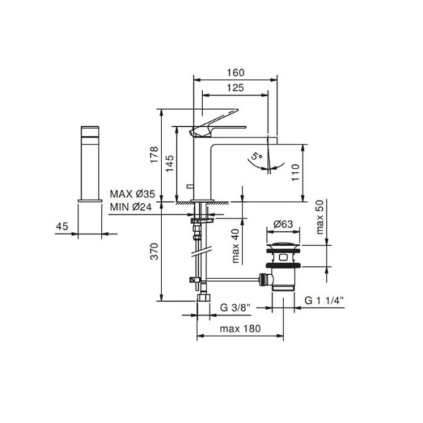 Смеситель для раковины Fantini Mint 34 93 F004F сталь