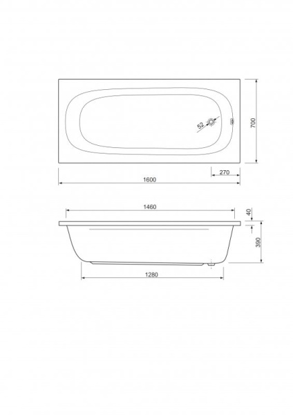 Акриловая ванна Cezares Piave 160x70 PIAVE-160-70-42-W37