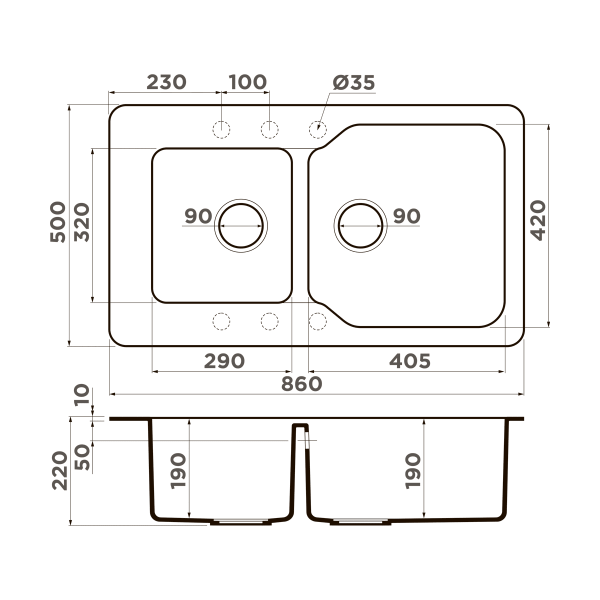 Кухонная мойка Omoikiri Maru 86-2-CH Tetogranit/шампань 4993291
