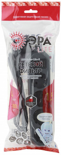 Удлинитель с выключателем Эра  USF-M-4es-1.5m-B