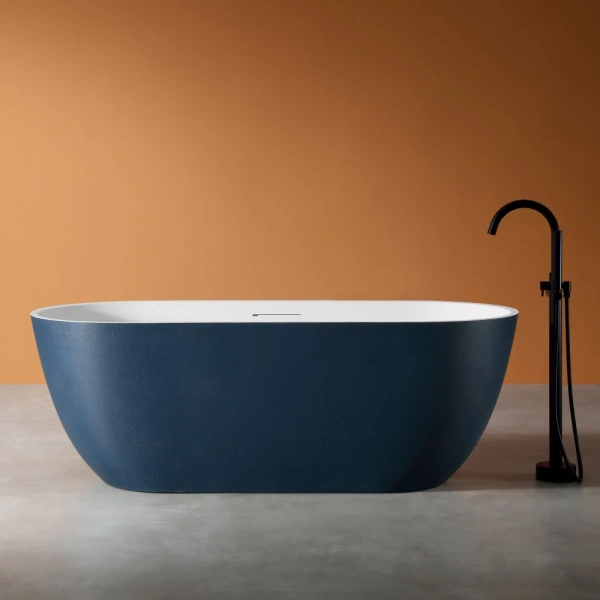 Ванна из литьевого мрамора Abber Frankfurt AM9941DB 170x75 см, отдельностоящая, белый матовый/синий матовый