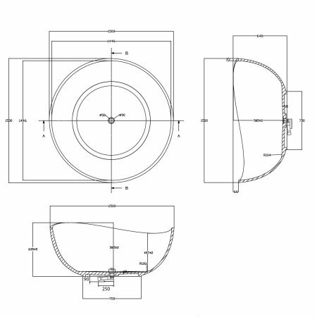 Прозрачная ванна Abber Kristall 150x150 AT9705Onyx оникс