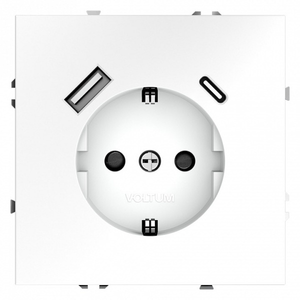 Розетка с заземлением и со шторкой и 2хUSB type A и C без рамки Voltum S70 VLS040502