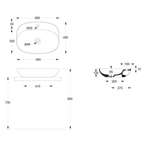 Раковина Alice Form 60 22460108 черная матовая