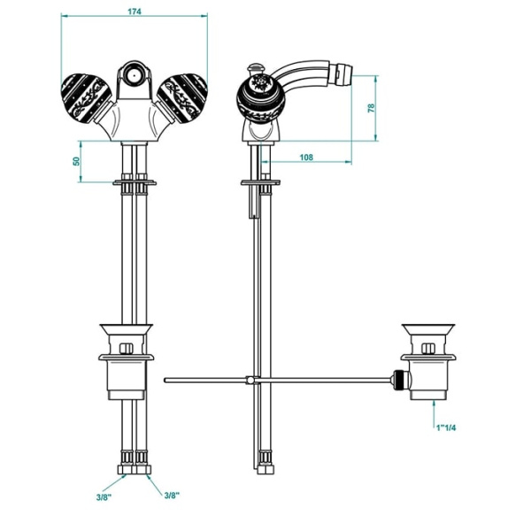 Смеситель для биде THG Marquise noir dcor Or A7F.F01.3202 золото