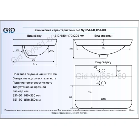 Раковина 61x47 см GID Simple N NYJ851-60